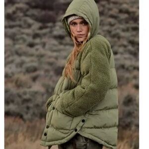 Pilcro Olive Green Hooded Puffer Jacket